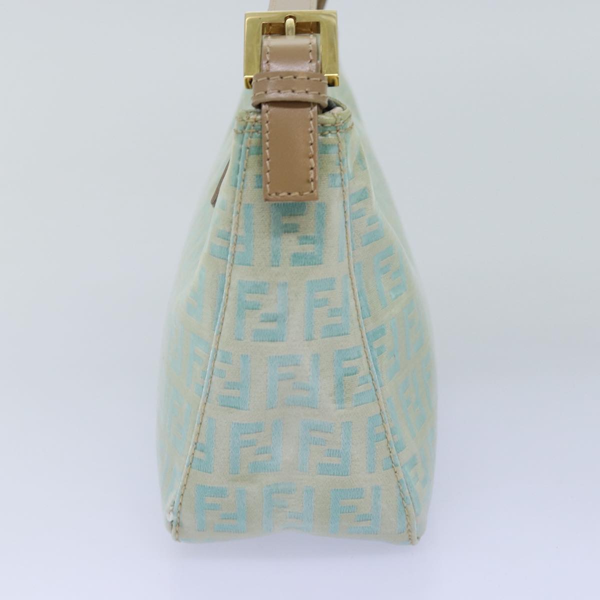 Luxury Fendi Zucchino Canvas Hand Bag Enamel Turquoise Blue76474