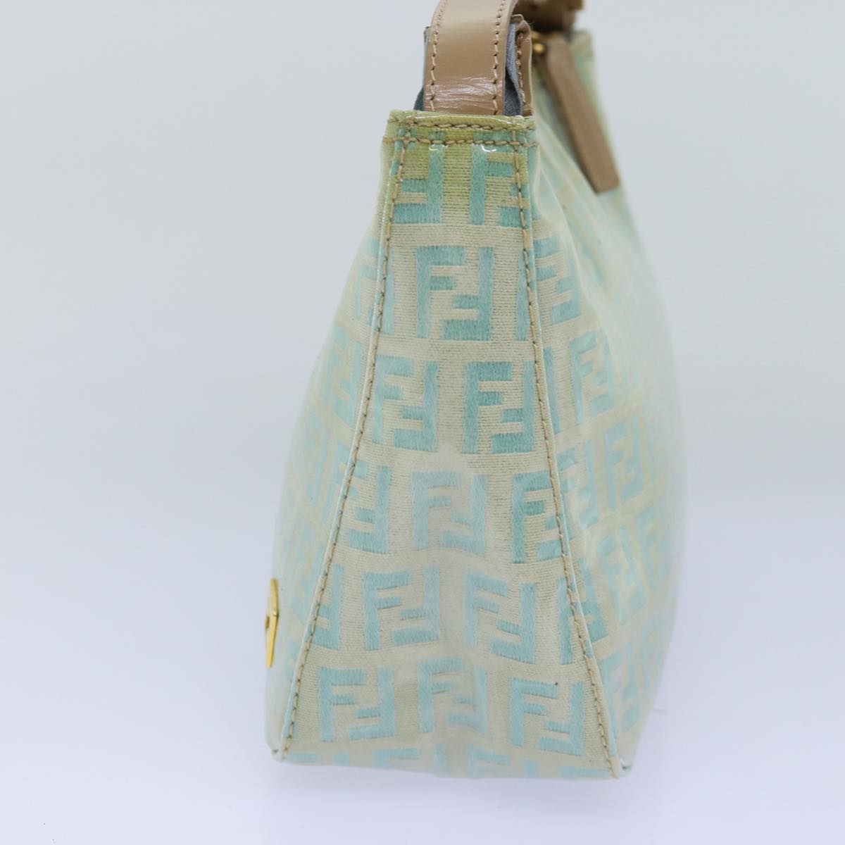 Luxury Fendi Zucchino Canvas Hand Bag Enamel Turquoise Blue76474