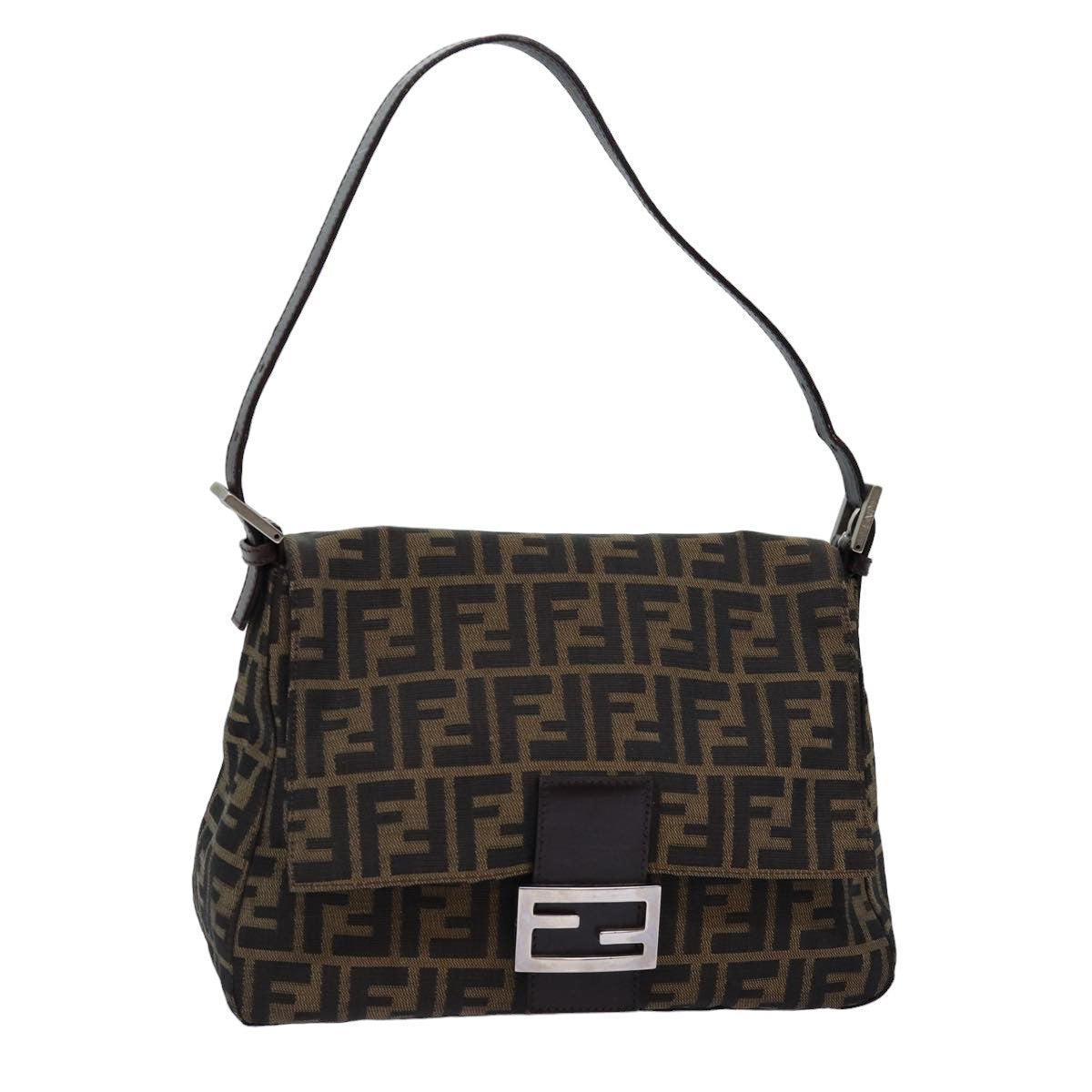 Luxury Fendi Zucca Canvas Mamma Baguette Shoulder Bag Black Brown76476