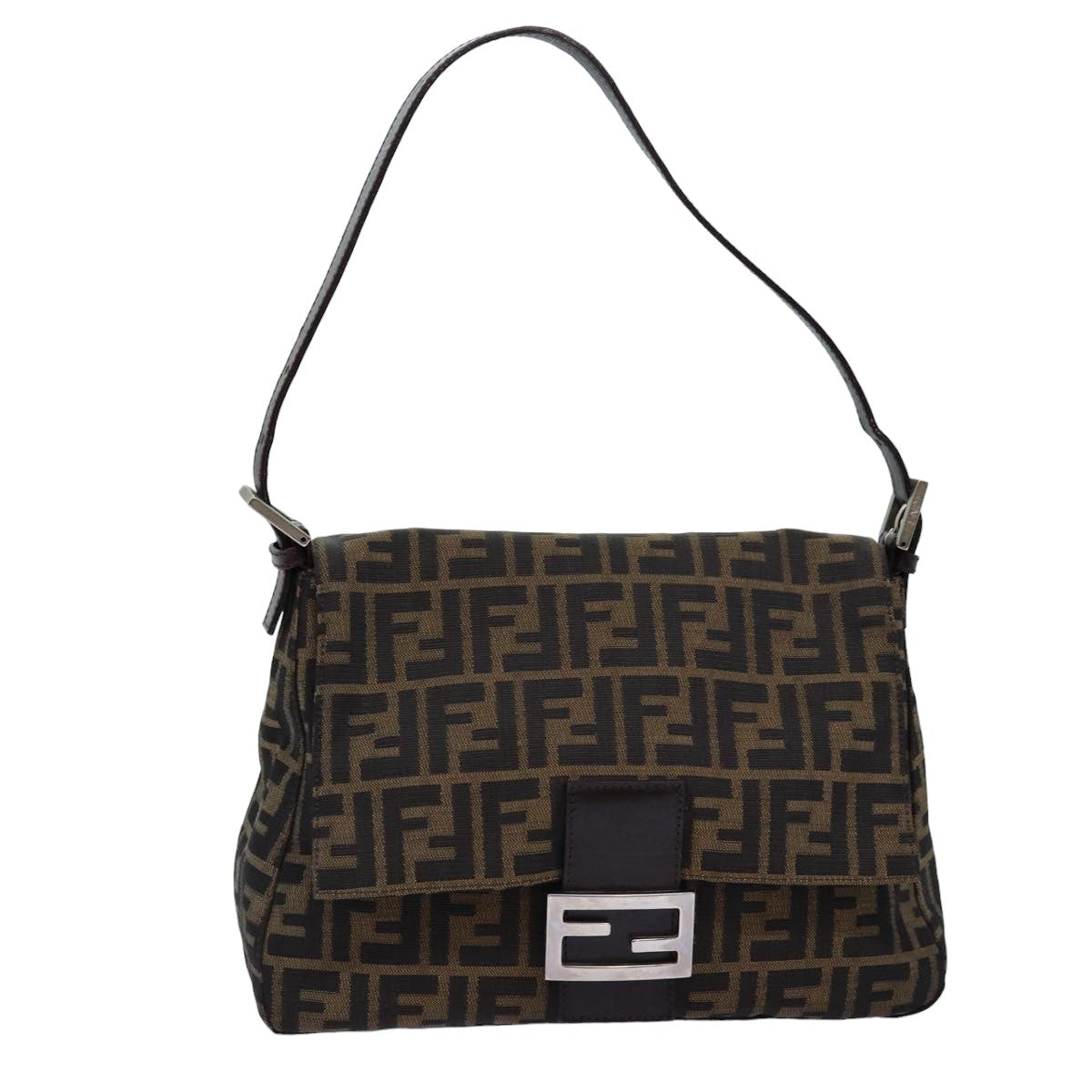 Luxury Fendi Zucca Canvas Mamma Baguette Shoulder Bag Black Brown76476