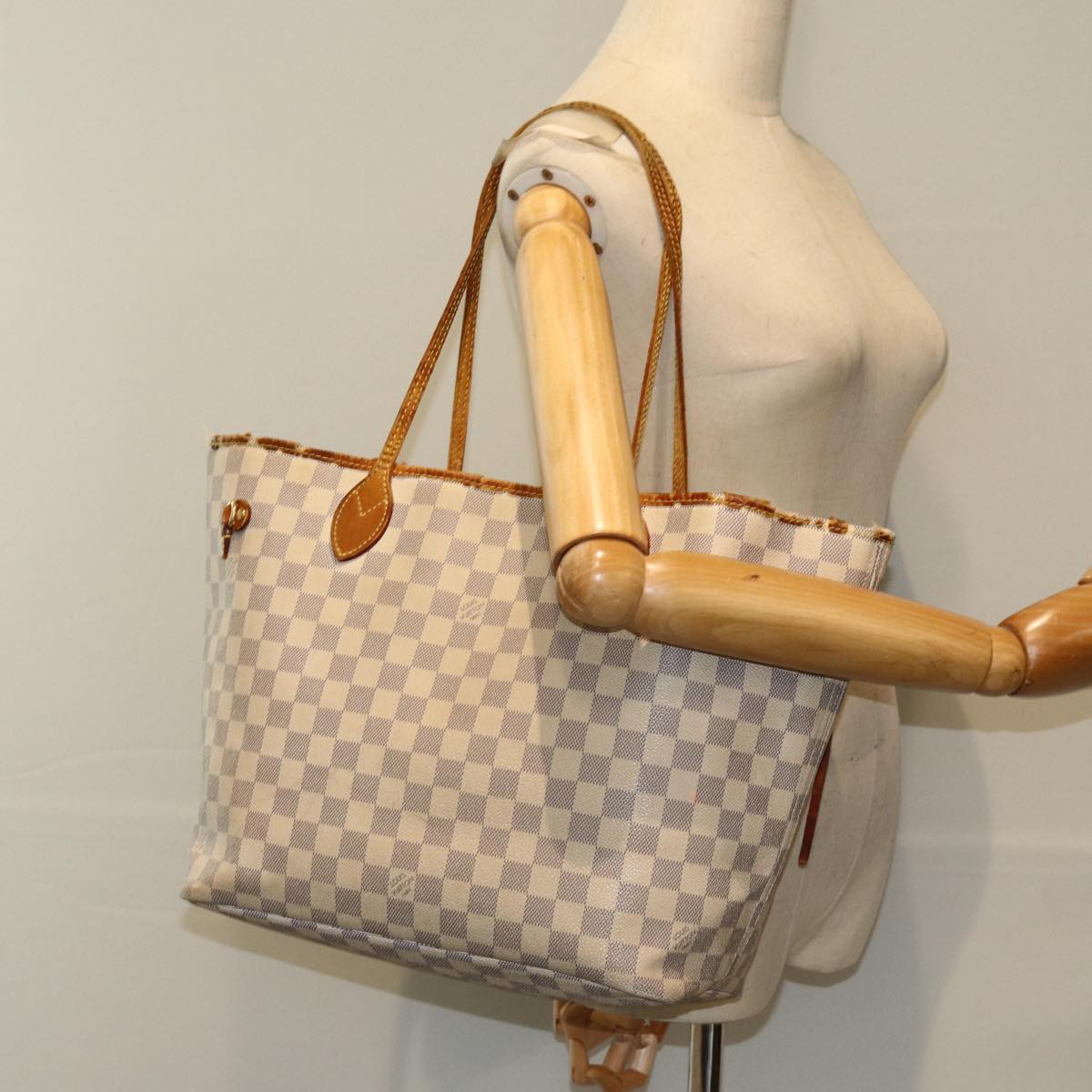 LOUIS VUITTON Damier Azur Neverfull MM Tote Bag N41605 LV 76492