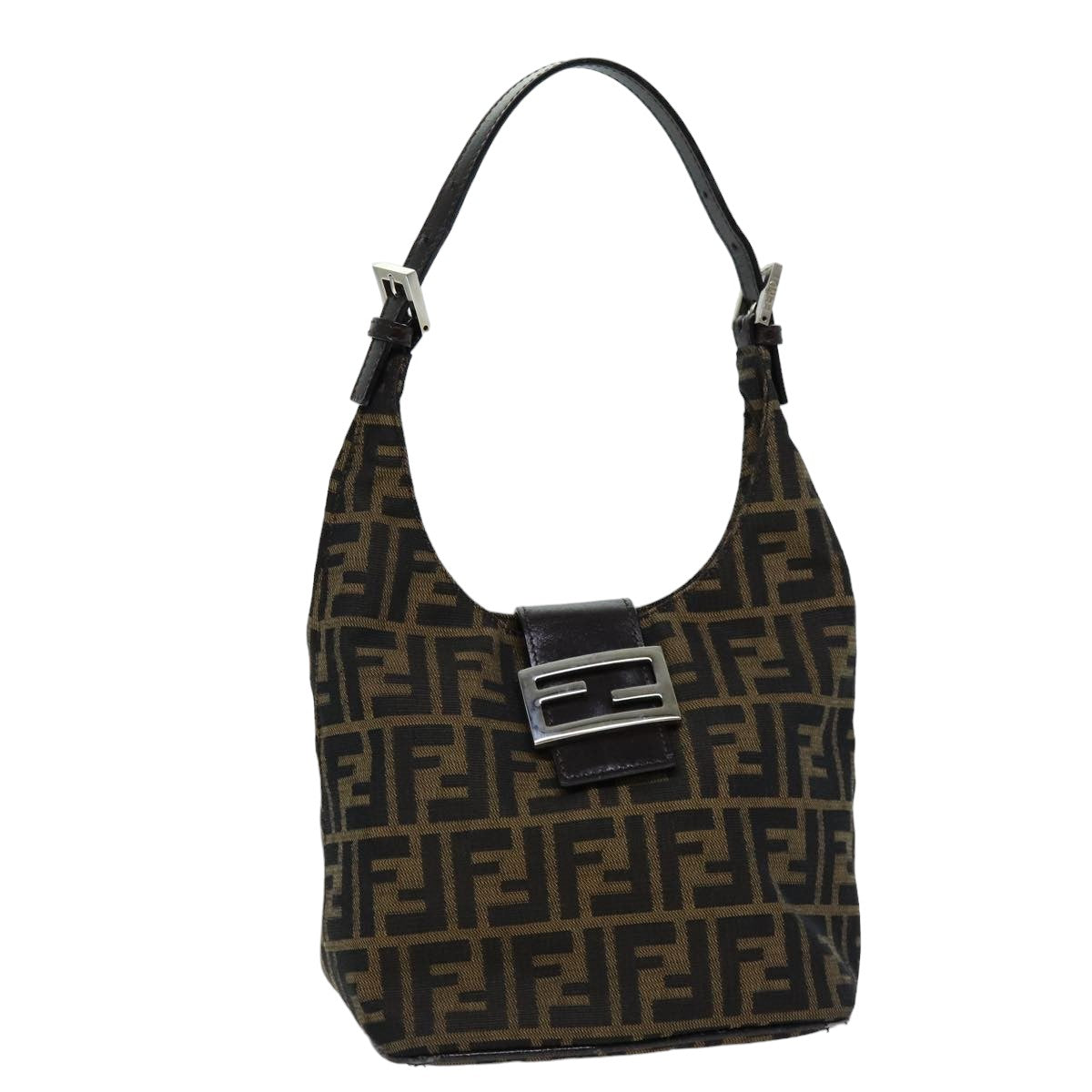 Luxury Fendi Zucca Canvas Mamma Baguette Shoulder Bag Black Brown76559