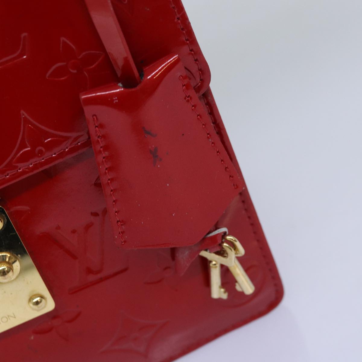 LOUIS VUITTON Monogram Vernis Spring Street Hand Bag Red M91135 LV 76599