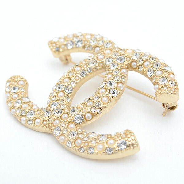 Chanel Coco Mark Rhinestone Brooch Gold Plated