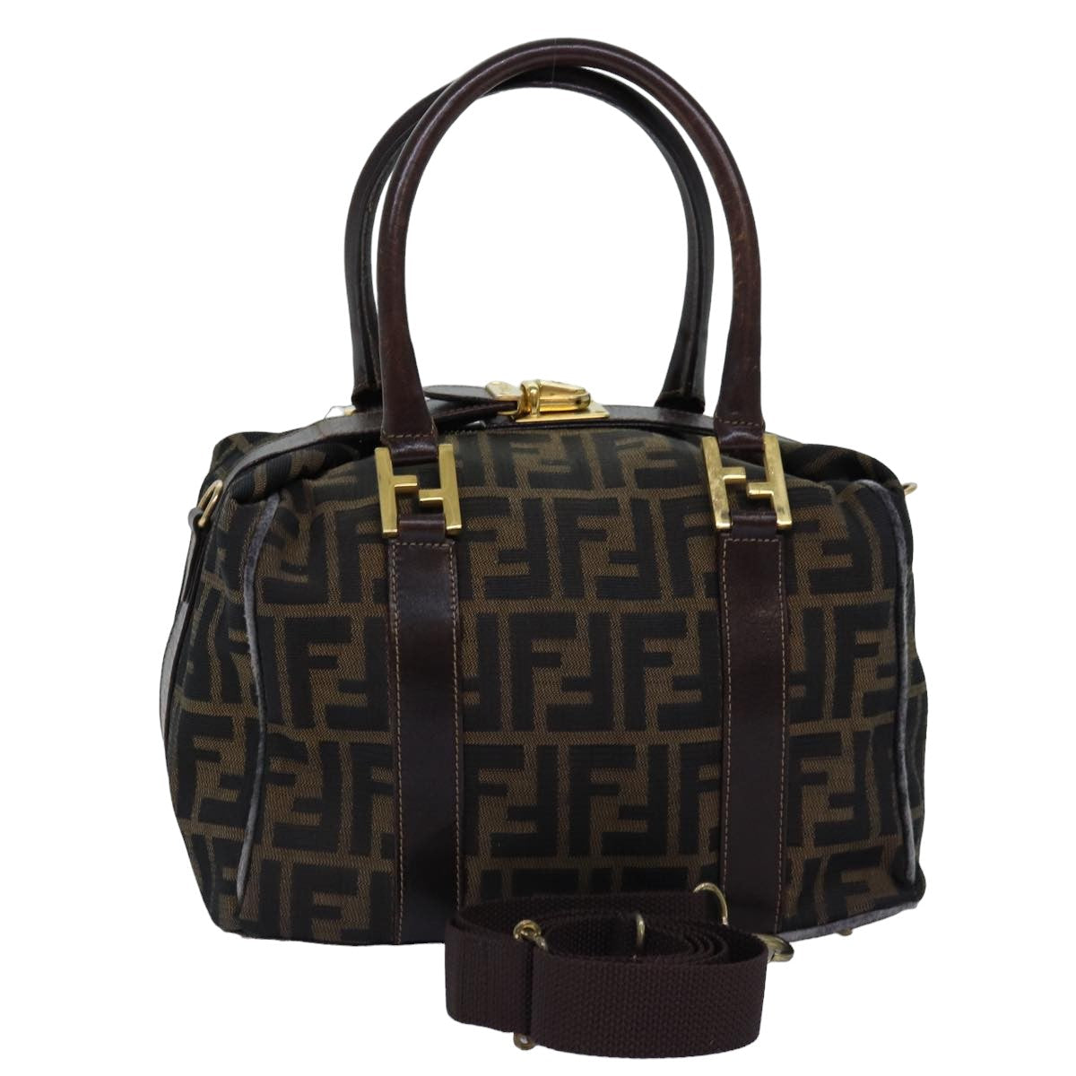 Luxury Fendi Zucca Canvas Hand Bag 2way Brown Black76858