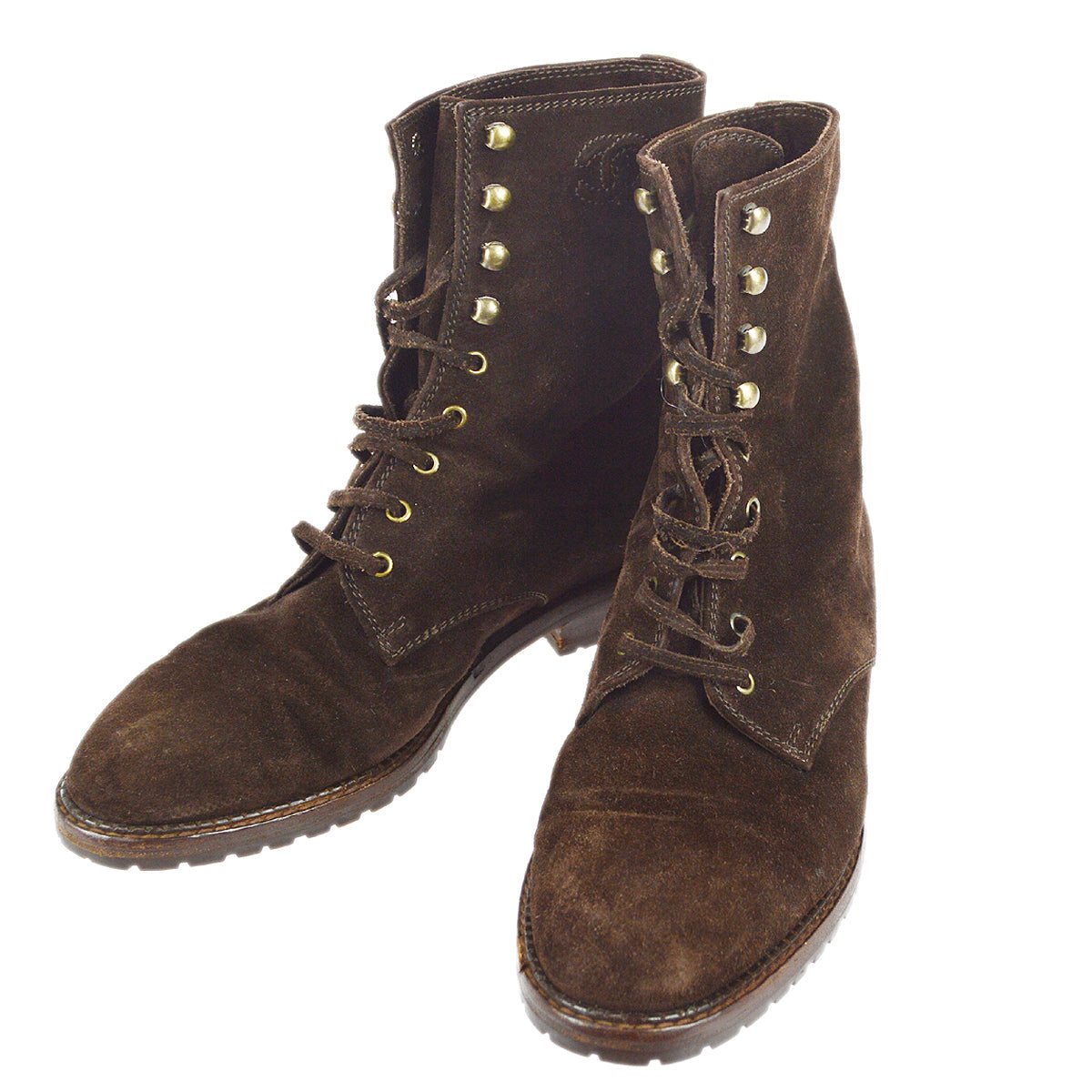 Luxury Chanel * Lace-up Boots Shoes #6 1/2