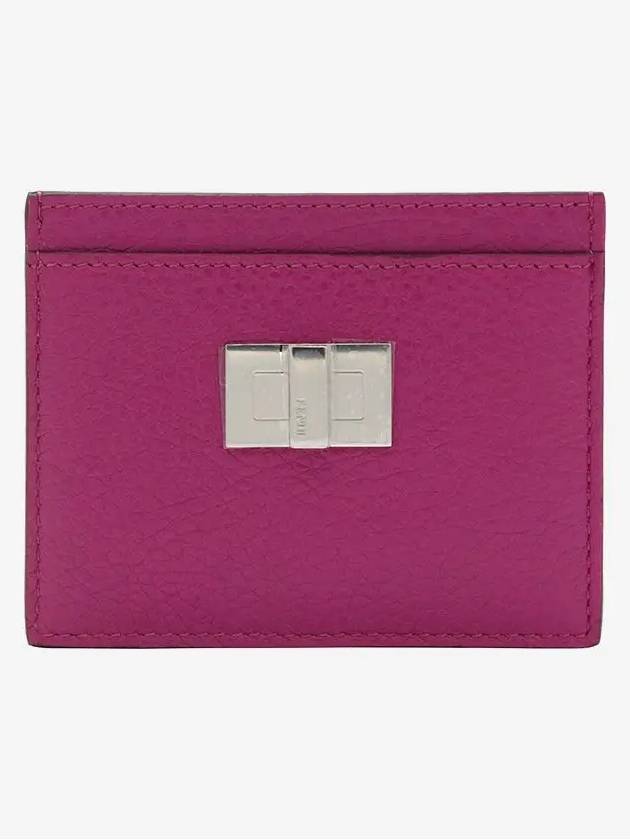 Luxury Fendi Peekaboo Selleria Leather Business Card Wallet Fuchsia Pink