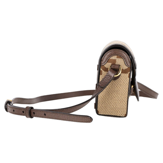 Gucci Mini Horsebit 1955 Flap Crossbody Bag Jumbo GG in Beige Canvas