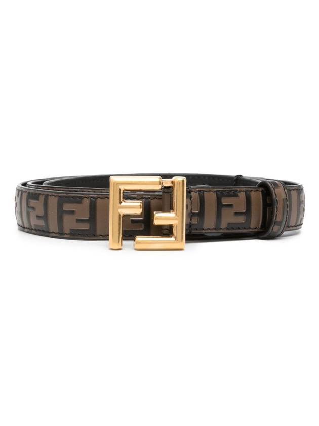 Luxury Fendi FF Square Stud Buckle Leather Belt Brown