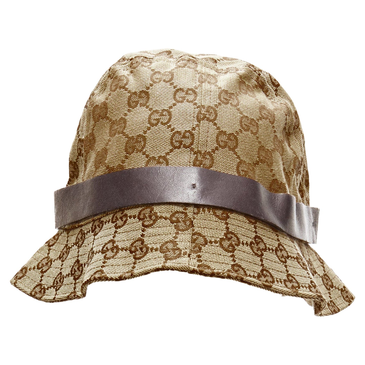 Gucci GG monogram leather trim bucket hat