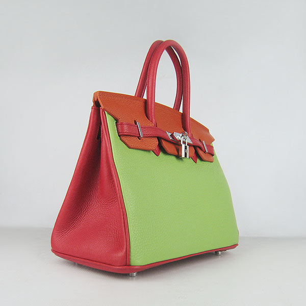 Luxury Hermes Birkin 30cm Togo Leather Handbags Red/Orange/Green Silver