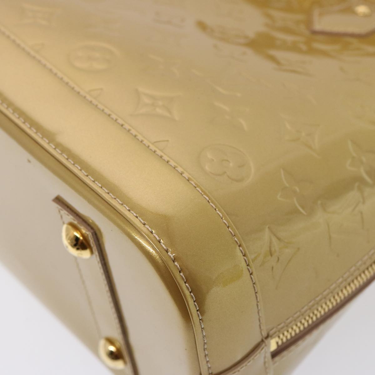 LOUIS VUITTON Monogram Vernis Alma PM Hand Bag Beige Poodle M91751 LV 77194