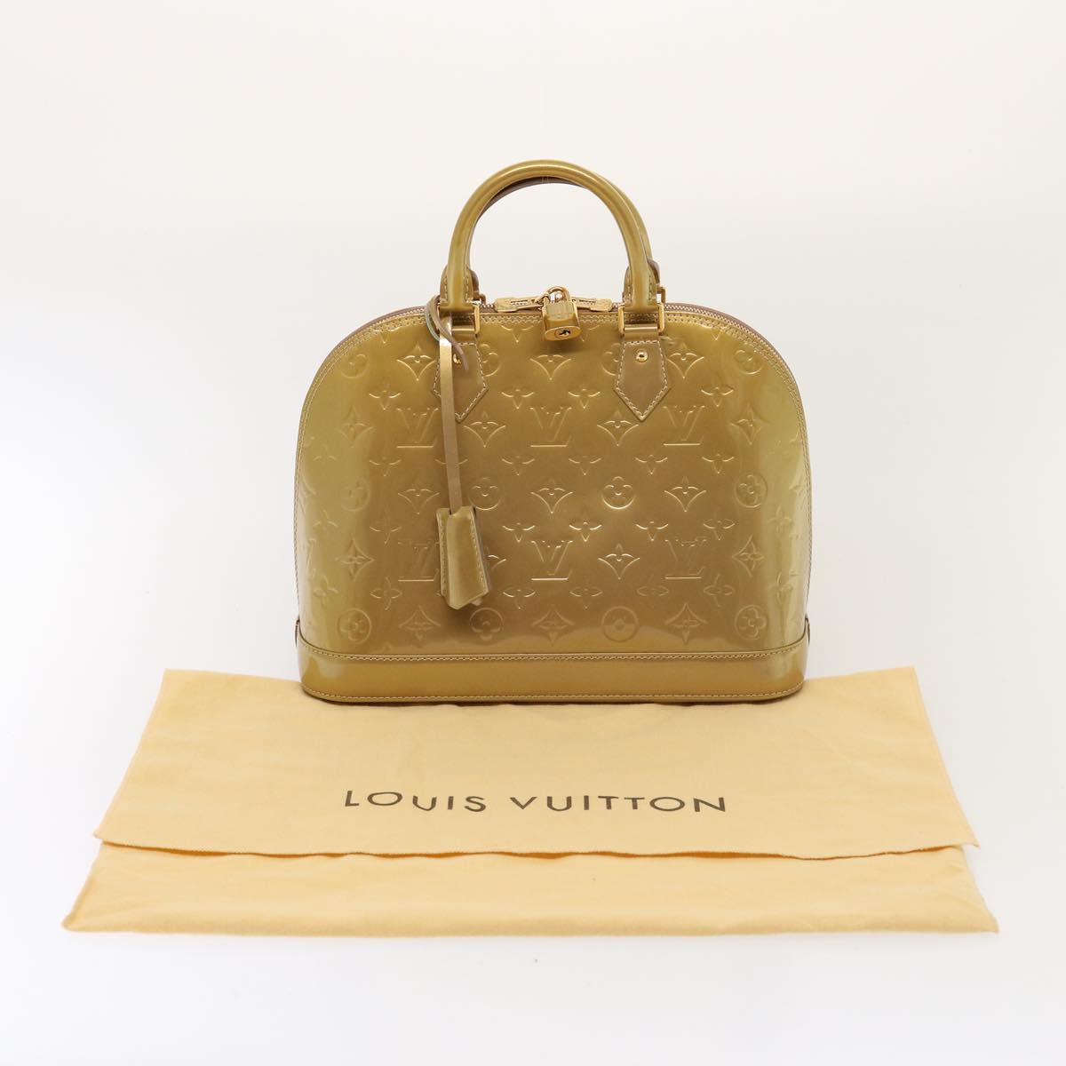 LOUIS VUITTON Monogram Vernis Alma PM Hand Bag Beige Poodle M91751 LV 77194