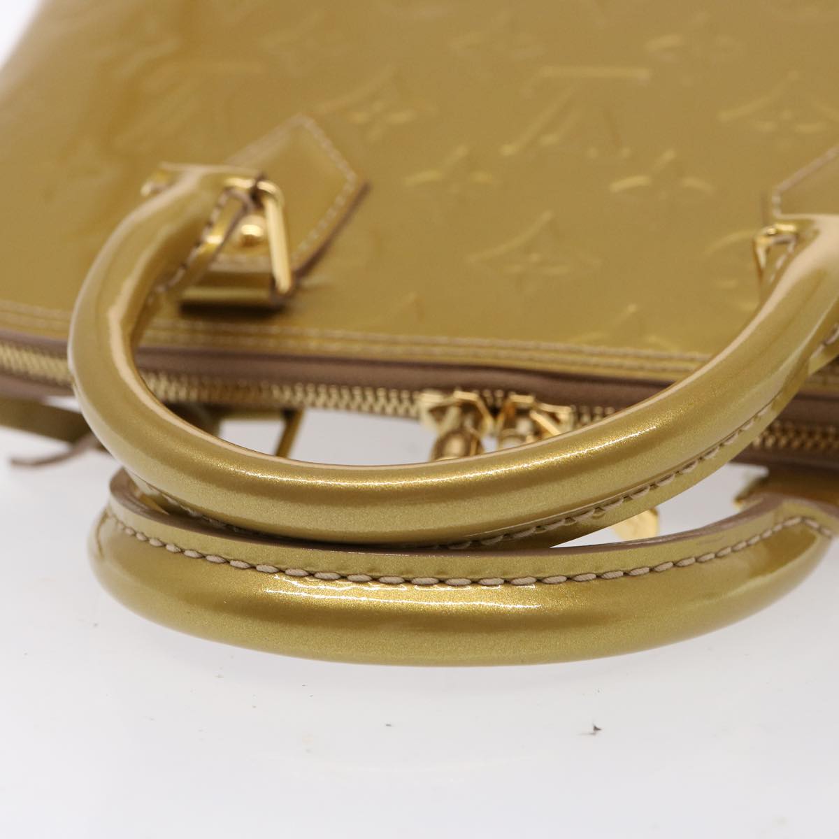 LOUIS VUITTON Monogram Vernis Alma PM Hand Bag Beige Poodle M91751 LV 77194