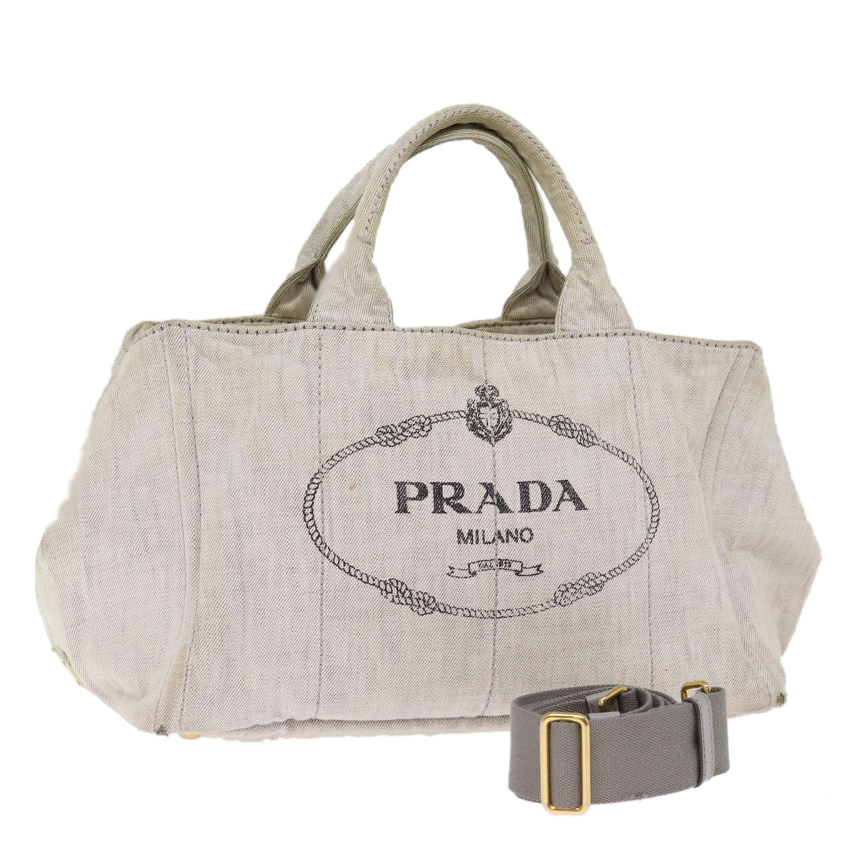 Luxury PradaCanapa MM Hand Bag Canvas 2way Gray 77360