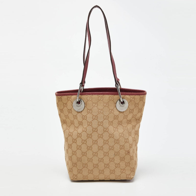Luxury Gucci Trending 2025 Beige/Red GG Canvas and Leather Open Tote