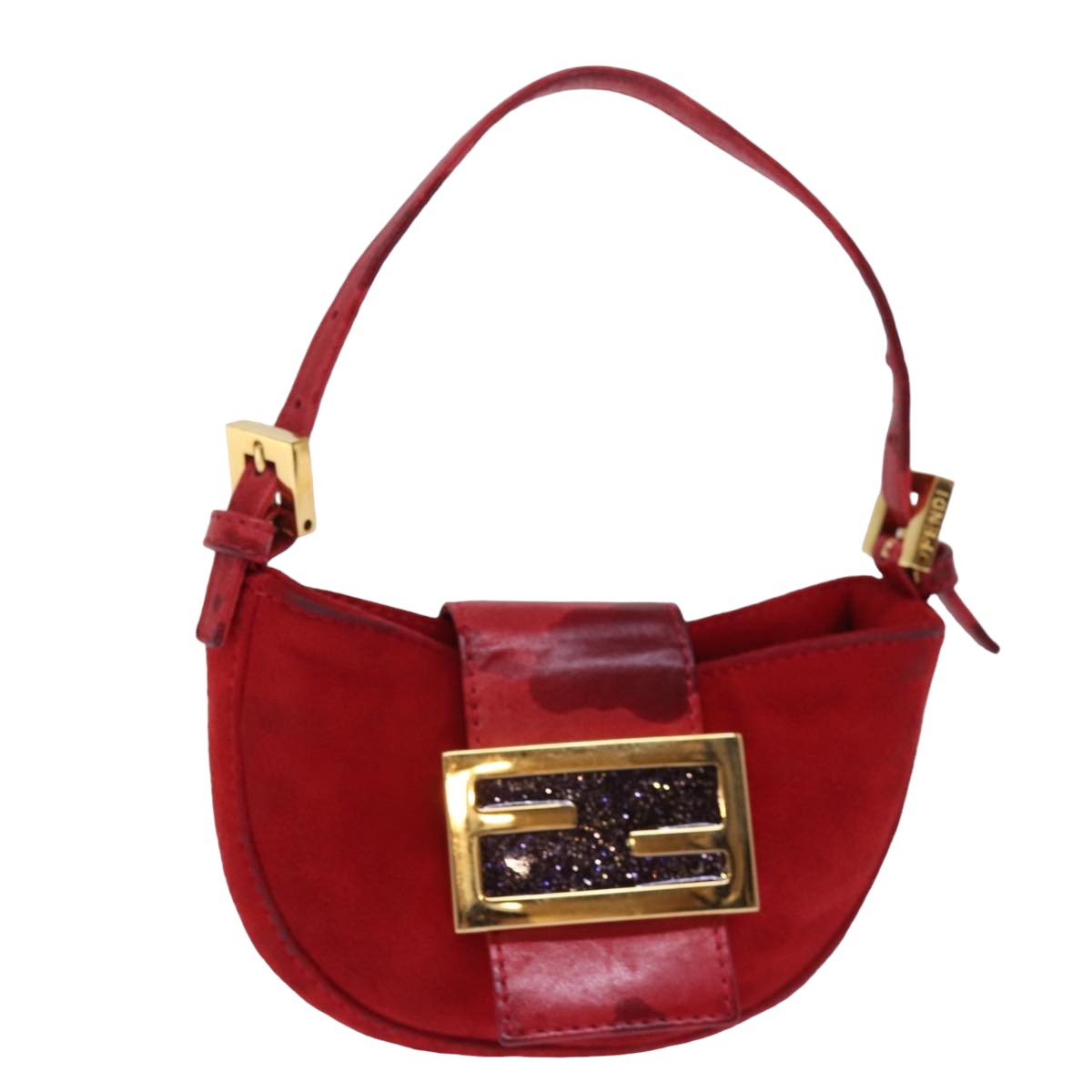Luxury Fendi Mini Croissant Hand Bag Suede Red77631