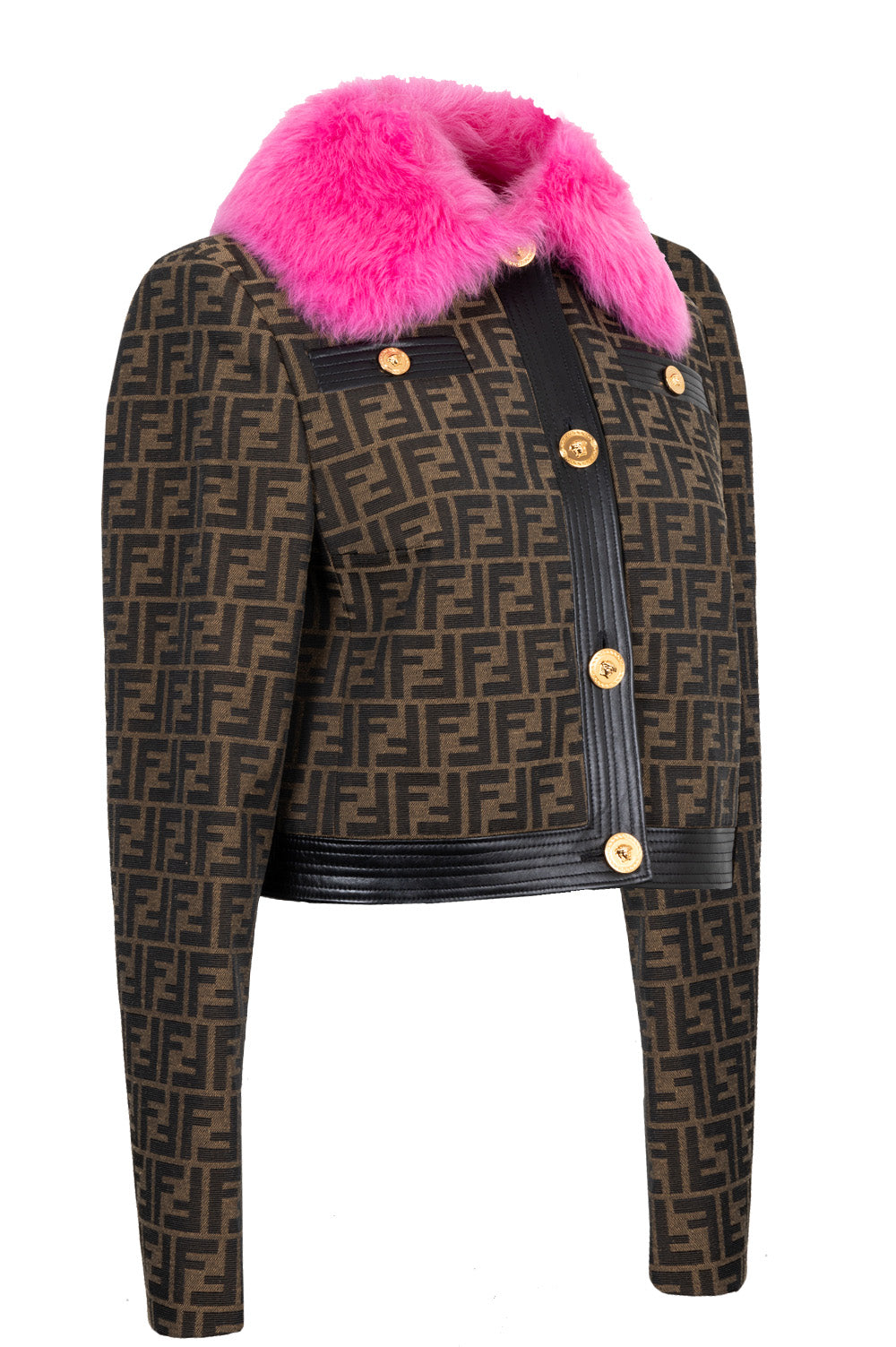 Luxury FendixVERSACE Fur Collar Jacket Zucca Pink