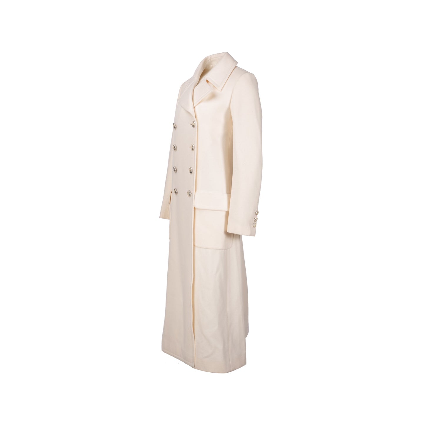Chanel Size 34 Silver CC Button with Cream Details Coat Wool/Cashmere White