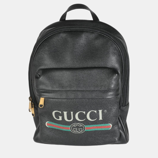 Luxury Gucci Trending 2025 Black Calfskin Vintage Logo Day Backpack