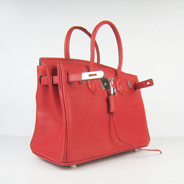 Luxury Hermes Birkin 30cm Togo Leather Handbags Red Silver