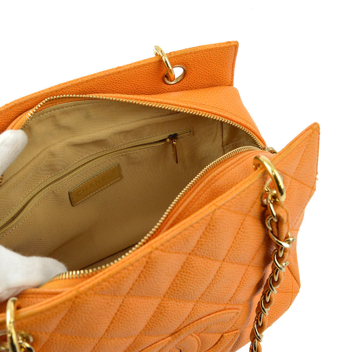 Luxury Chanel Orange Caviar Petite Timeless Tote PTT Chain Handbag