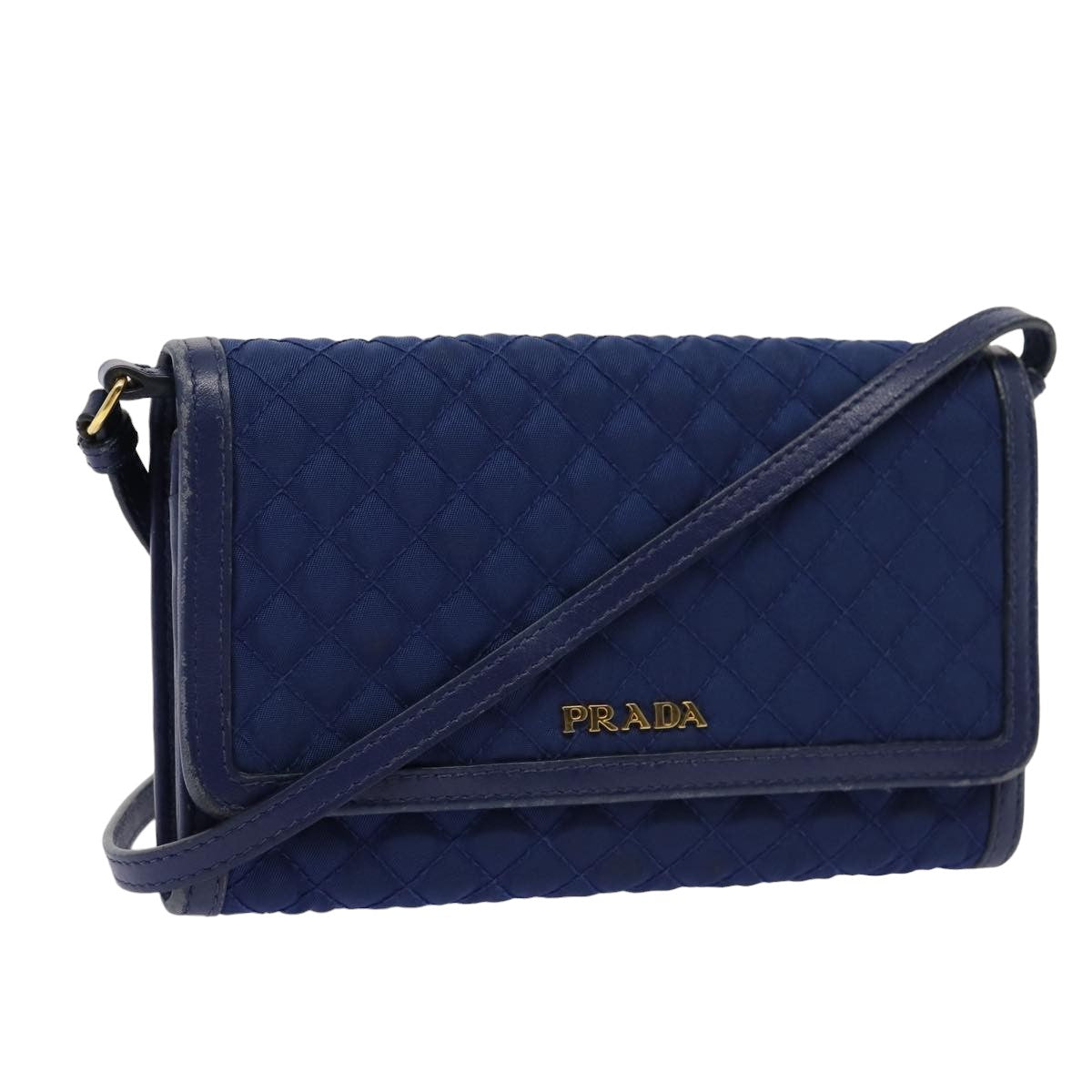 Luxury PradaShoulder Wallet Nylon Leather Blue 78077