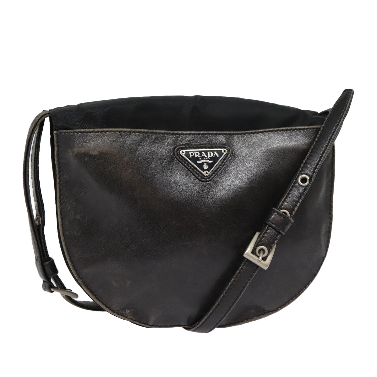 Luxury Prada Shoulder Bag Leather Silver Black  78102