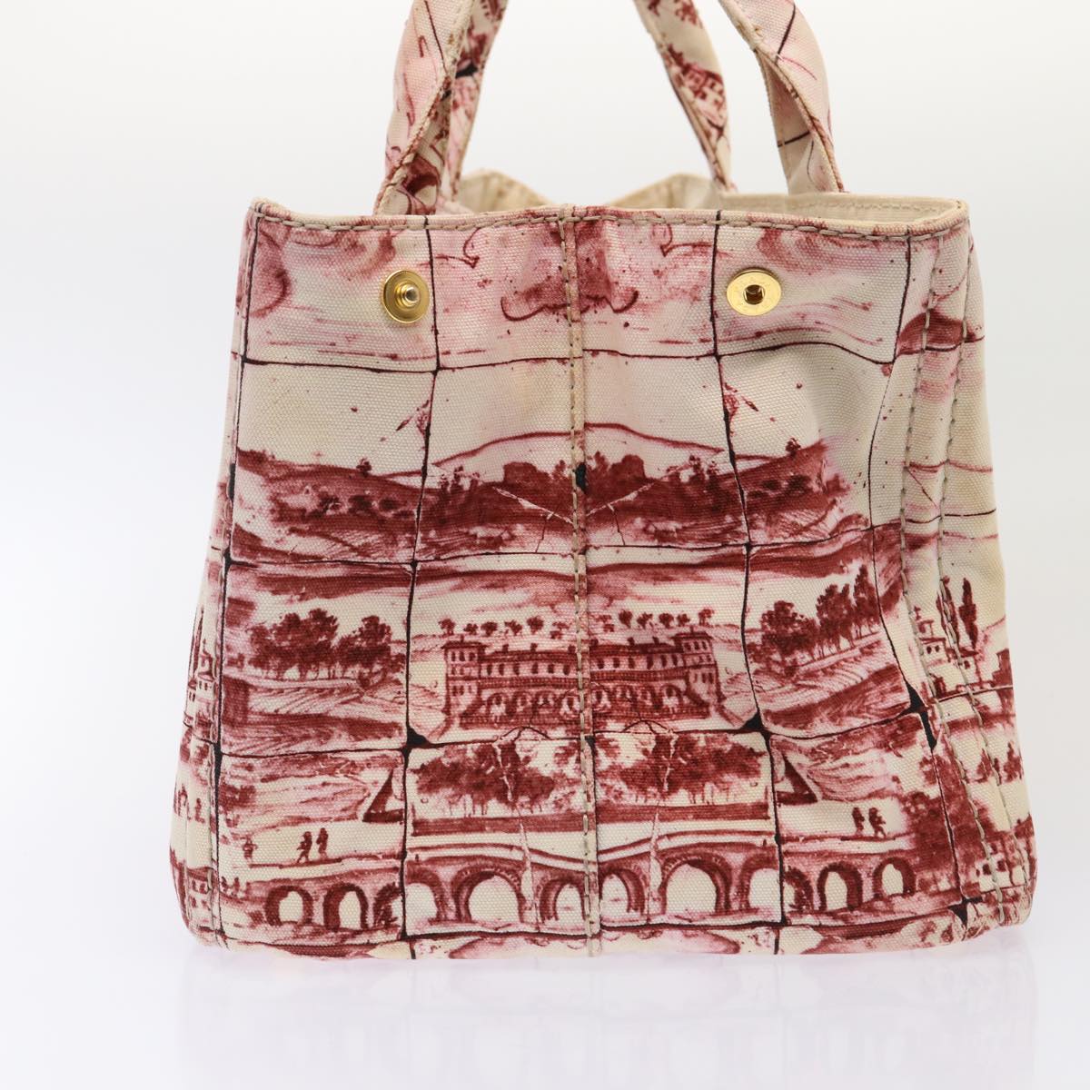 Luxury Prada Canapa GM Hand Bag Canvas Red White gold  78105