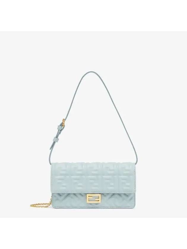 Luxury Fendi FF Baguette Nappa Leather Long Wallet Light Blue