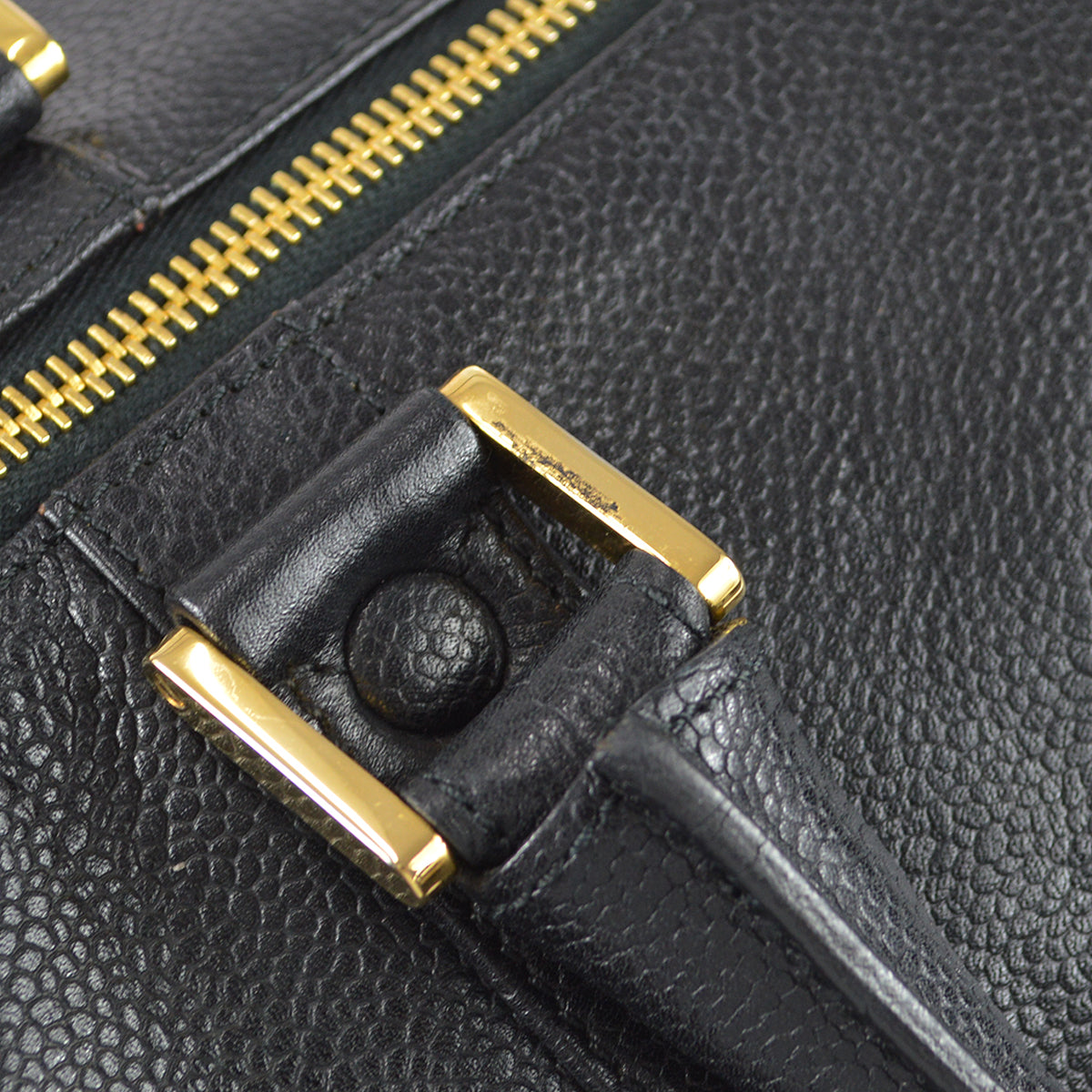 Luxury Chanel Black Caviar 2way Shoulder Duffle Handbag