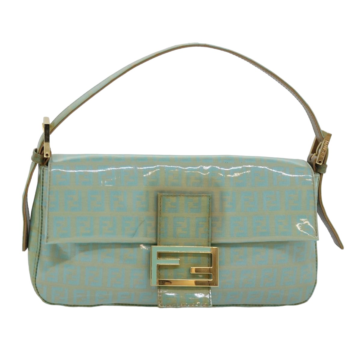 Luxury Fendi Zucchino Canvas Mamma Baguette Hand Bag Light Blue78229