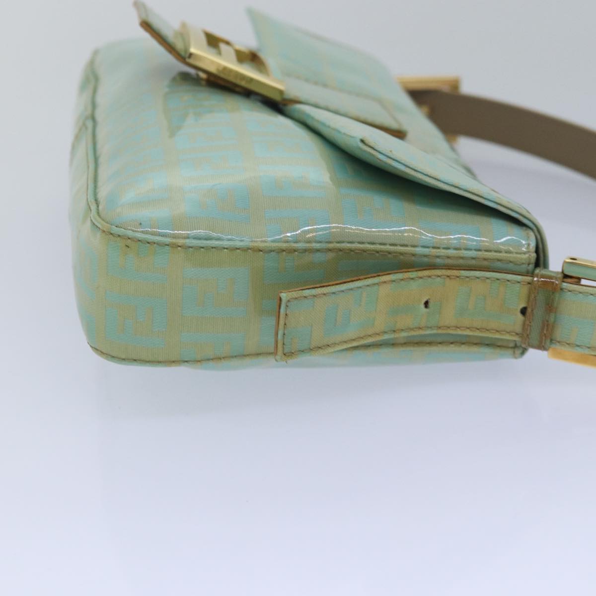 Luxury Fendi Zucchino Canvas Mamma Baguette Hand Bag Light Blue78229