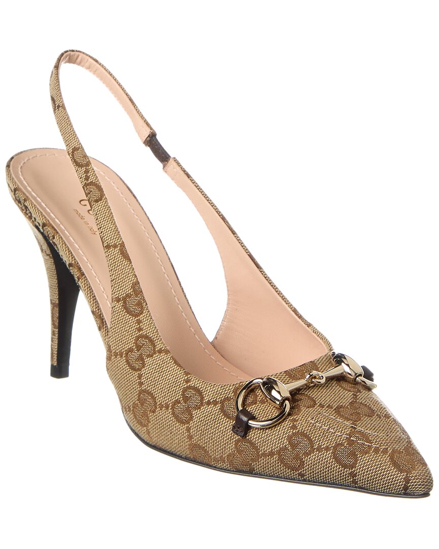 Gucci Horsebit GG Canvas Slingback Pump