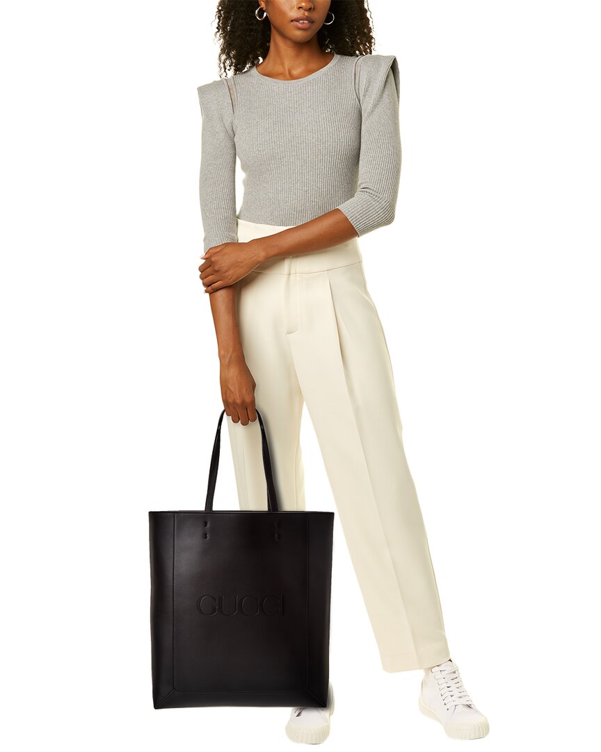 Gucci Logo Embossed Leather Tote