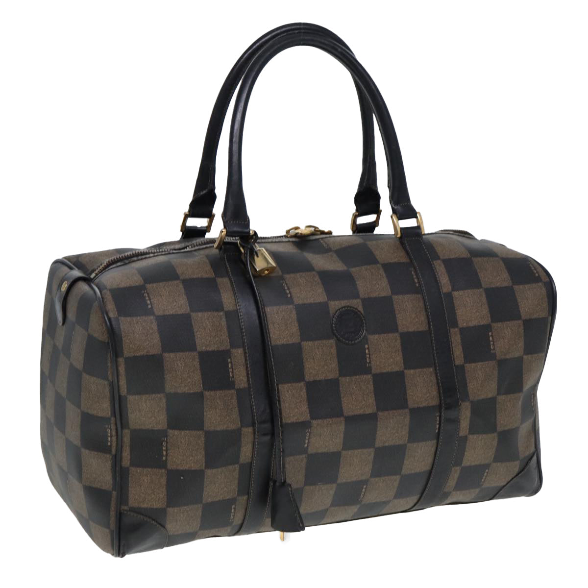 Luxury Fendi Pecan Canvas Boston Bag PVC Leather Brown Black78537