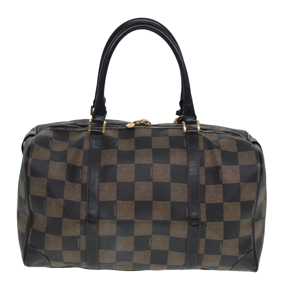 Luxury Fendi Pecan Canvas Boston Bag PVC Leather Brown Black78537