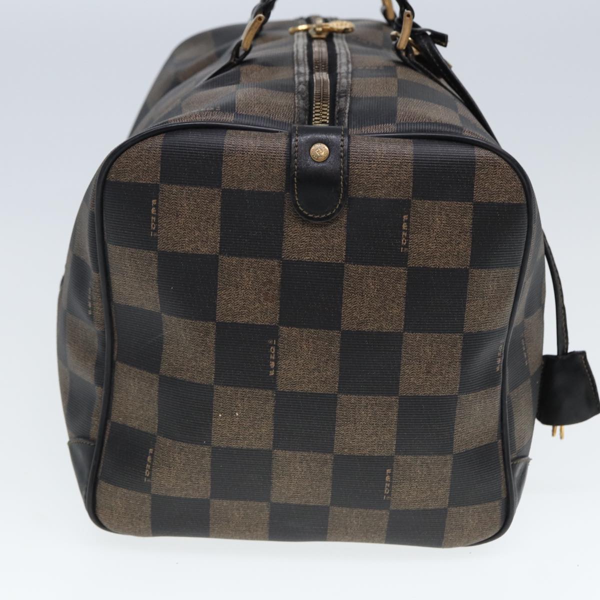 Luxury Fendi Pecan Canvas Boston Bag PVC Leather Brown Black78537