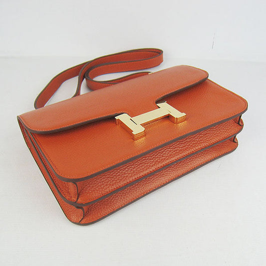 Luxury Hermes calf Leather Message Bag H020 orange golden