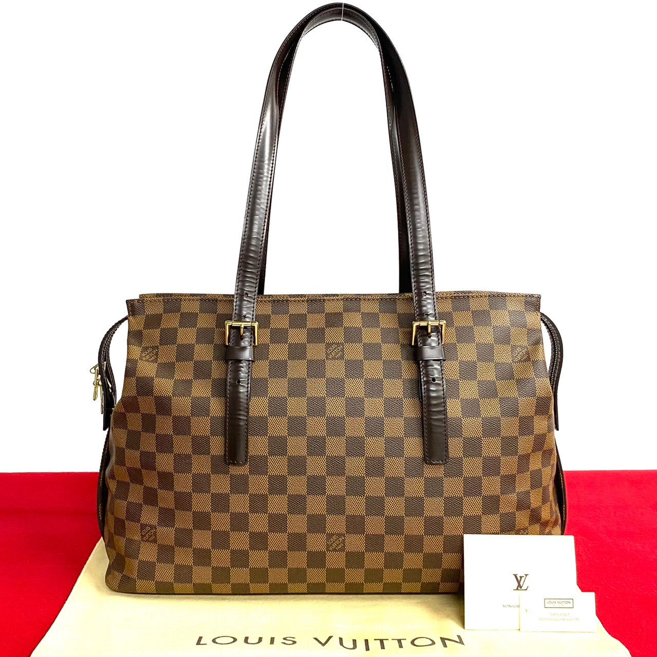 LOUIS VUITTON Tote Bag leather Brown Damier Chelsea