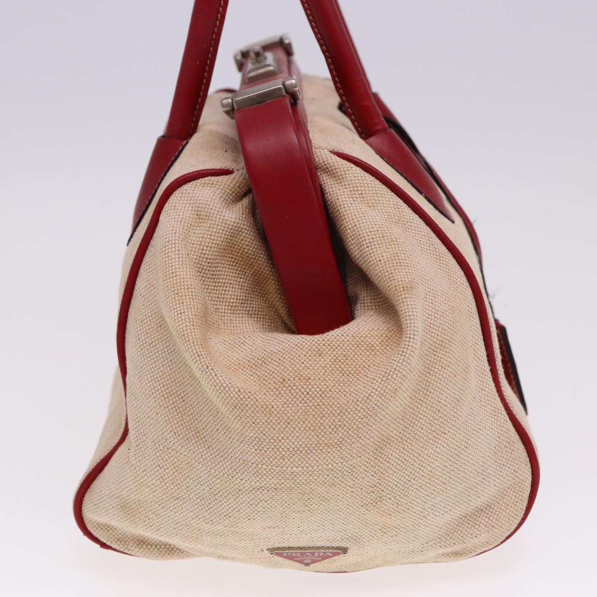 Luxury PradaHand Bag Canvas Leather Cream Red 78856