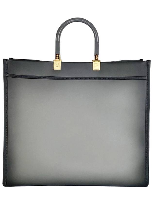 Luxury Fendi Logo Sunshine Large Leather Shopper Tote Bag Grey