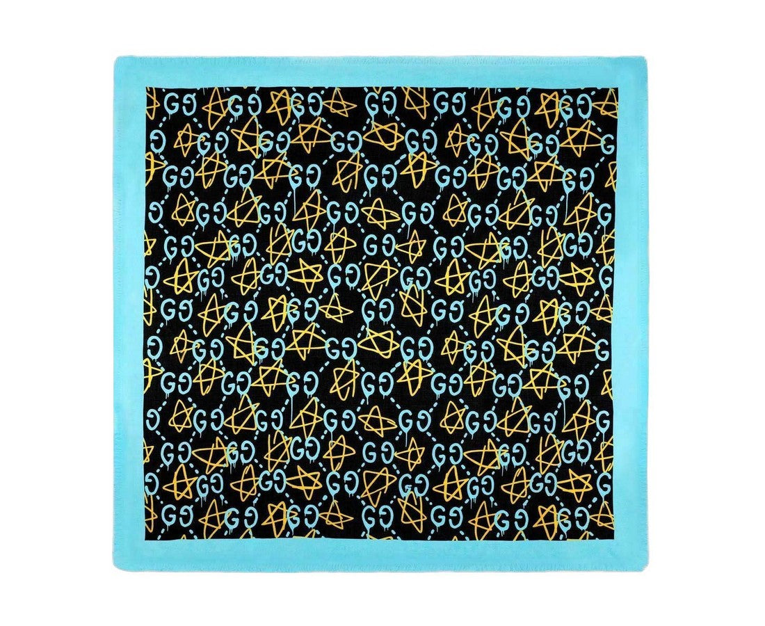 Gucci Women's Ghost blue yellow GG Star Modal Silk Scarf Shawl