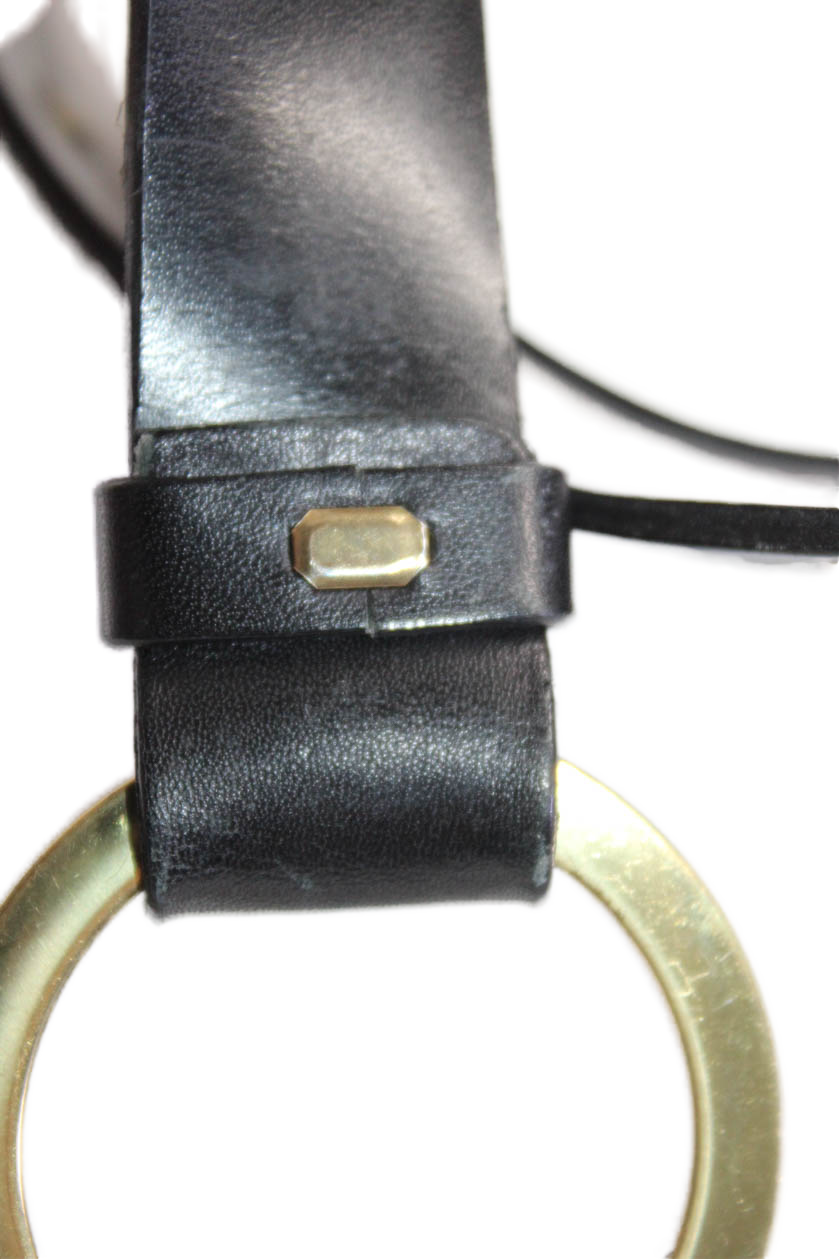 Gucci Womens Leather Gold Tone Studded Ring Belt Black