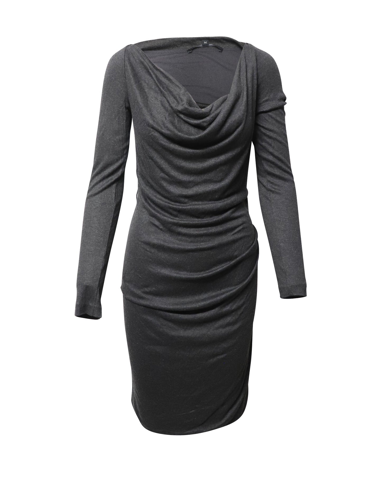 Luxury Gucci Trending 2025 Anthracite Cowl Neck Midi Dress in Grey Cashmere