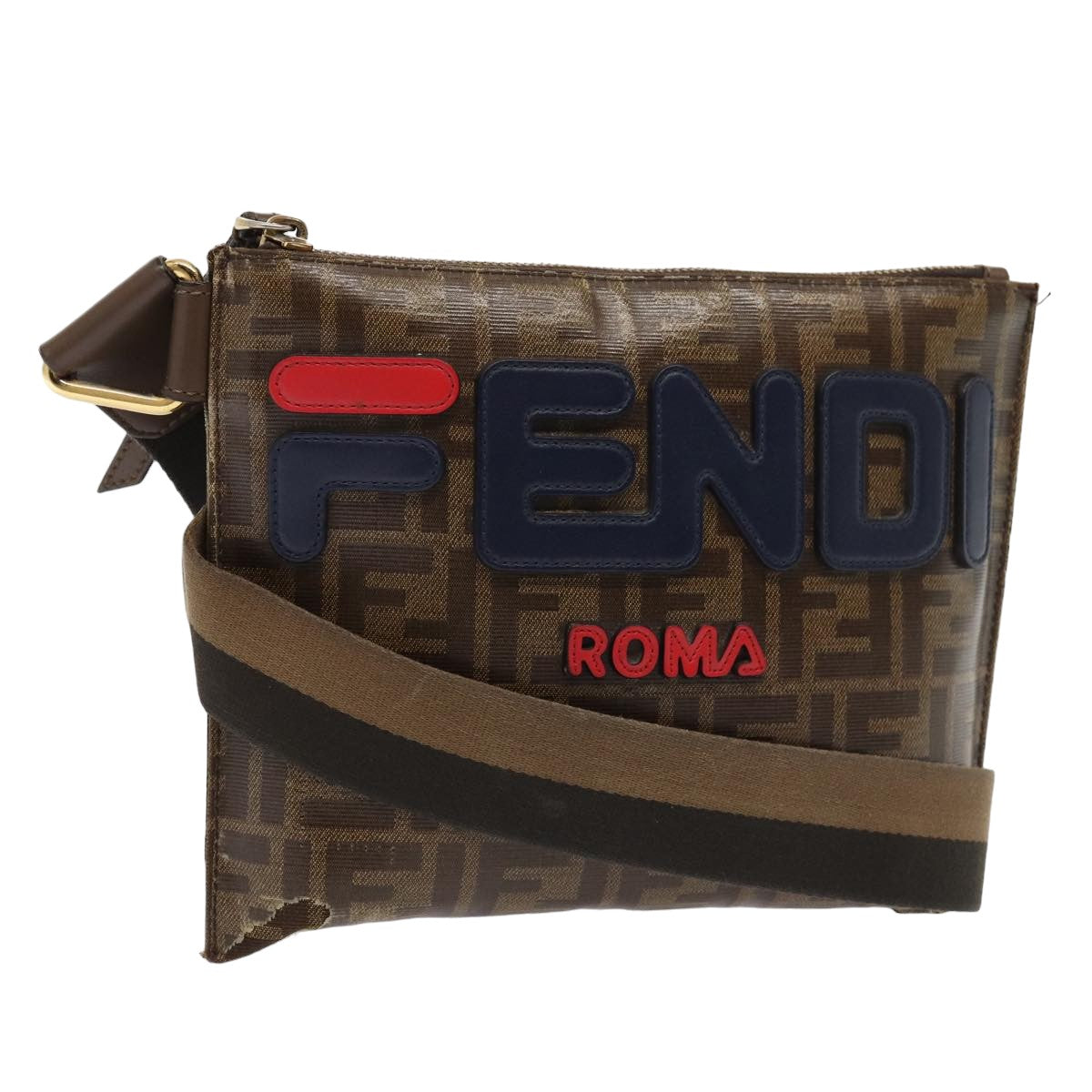 Luxury Fendi Zucca Canvas FILA Collaboration Shoulder Bag Brown Black79110