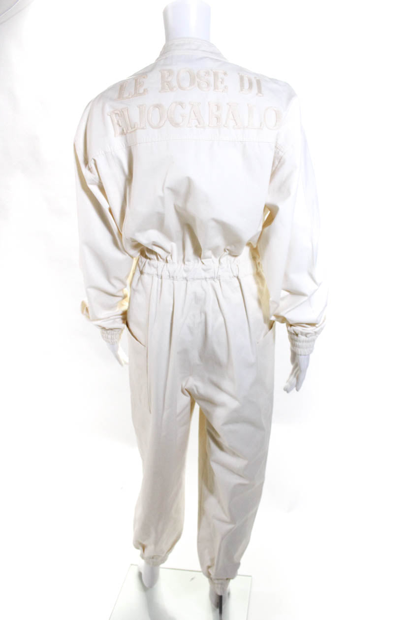 Gucci Womens Le Rose Di Eliogabalo Web Stripe Utility Jumpsuit Ivory