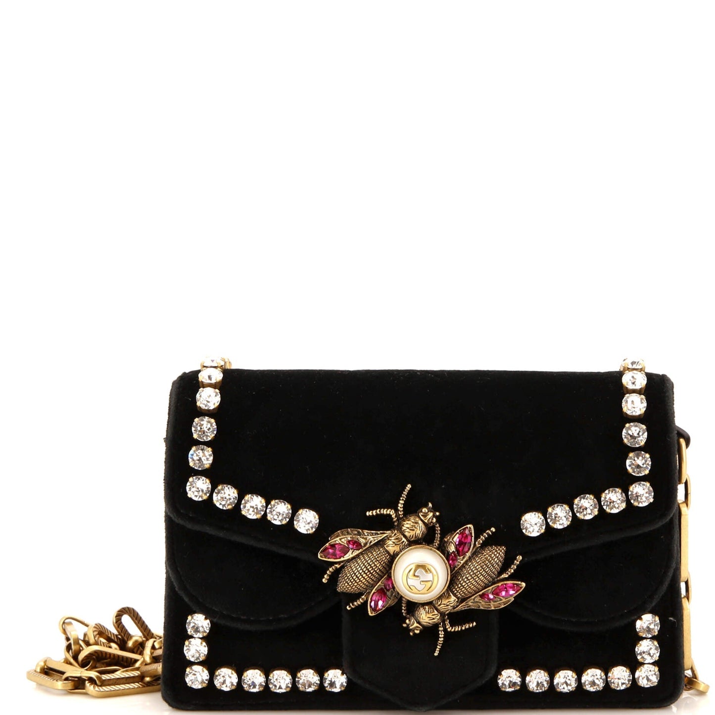 Luxury Gucci Trending 2025 Broadway Pearly Bee Shoulder Bag Crystal Embellished Velvet Mini