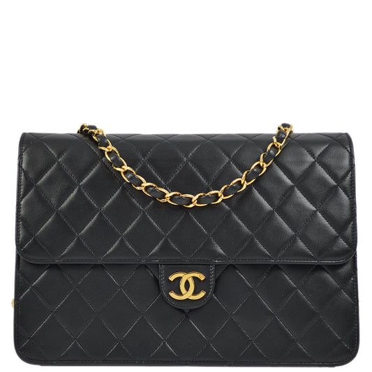 Chanel 1997-1999 Lambskin Pushlock Medium Half Flap Shoulder Bag
