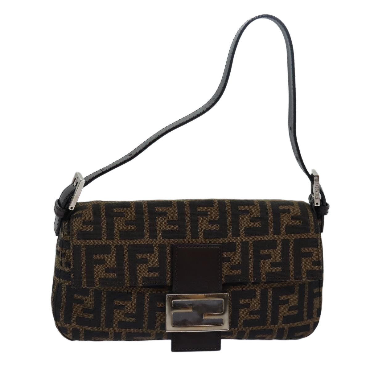 Luxury Fendi Zucca Canvas Mamma Baguette Shoulder Bag Brown Black79451A